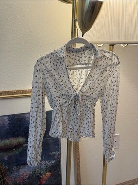 Free People White Floral Blouse